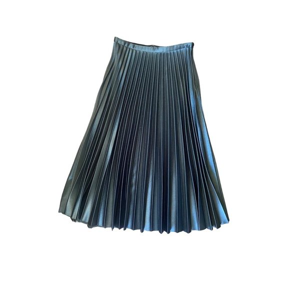 ZARA Woman Black Metallic Micro Pleated Accordian Midi Skirt Size S - Picture 4 of 7